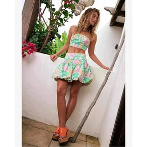 New Free People Lula Bubble Skirt Set Crop Strapless Mini Two Piece Large